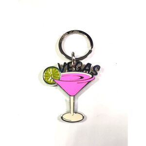 Vegas Cocktail Glass Metal Keychain
